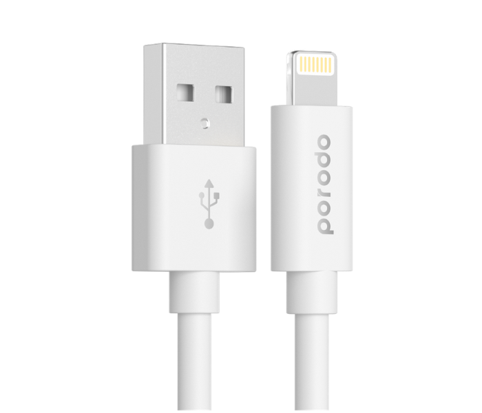 Porodo PD-CEL12-WHT 1.2m Durable Dirt Resistance MFi Certified Fast Data Sync PVC Lightning Cable - White - Zoom Image