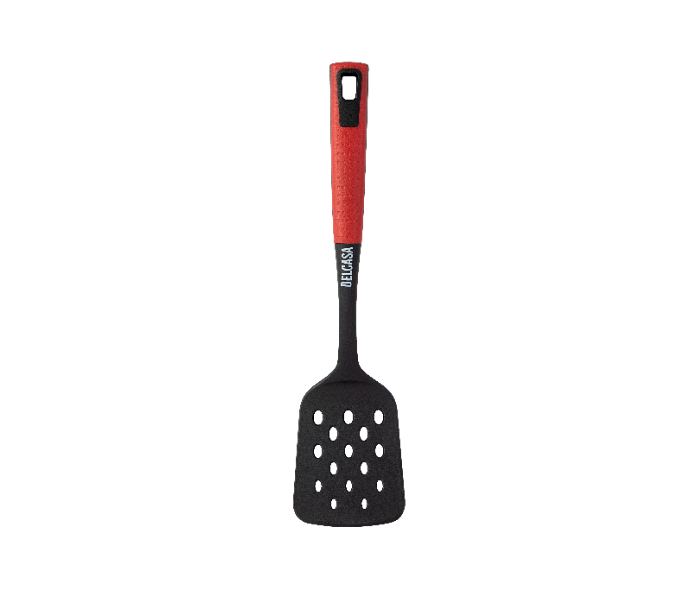 Delcasa DC1675 Durable Non Stick Nylon Slotted Turner with Long Handle - Black and Red - Zoom Image 2