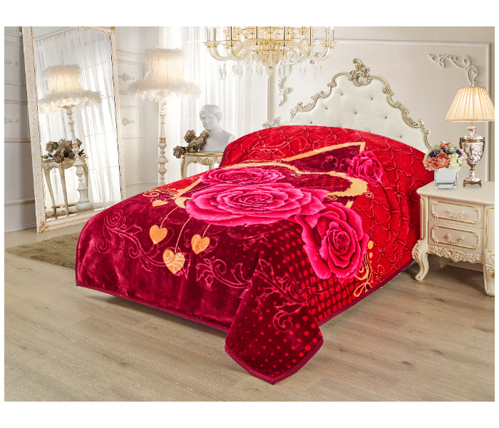 Stargold  SG-BL2037 15Lbs 2Ply Double Bed Embossed Super Soft Blanket - Maroon and Beige - Zoom Image