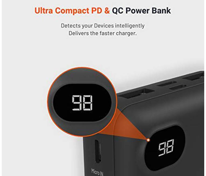 Porodo PD-PBFCH002-BK 10000mAh 4-Port Type-C and Micro USB Power Bank with LED Digital Power Display - Black - Zoom Image 4