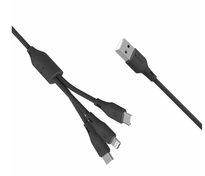 Porodo PD-31LCC-BK 3 in 1 Durable Type-C Lightning Data Cable with Fast Charge for iPhone and Android Devices - Black - Zoom Image 2