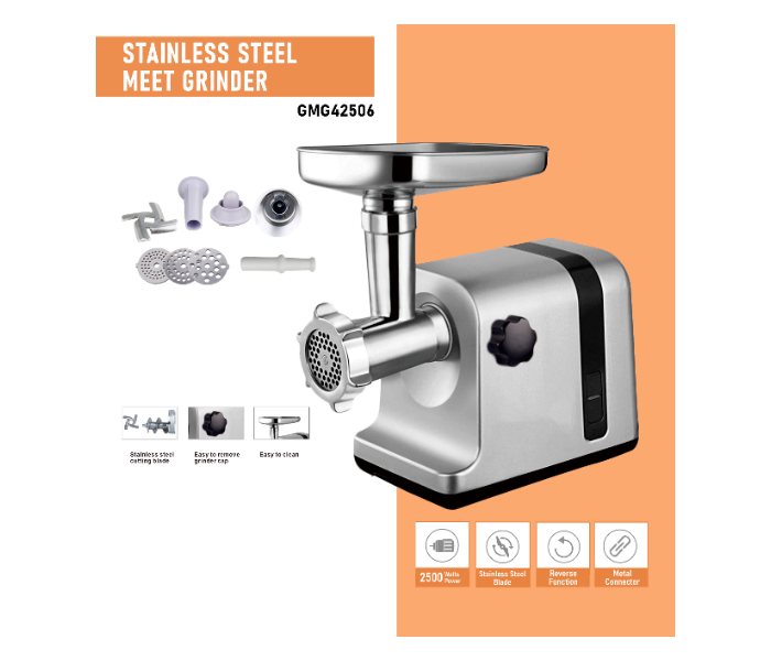 Geepas GMG42506 Stainless Steel Meat Grinder with Reverse Function - Silver - Zoom Image