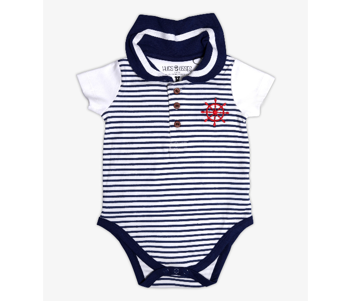 Hugs and Kisses SU19SSV04 3-6 Month Born Voyager Onesies for New Born -Blue and White - Zoom Image 1