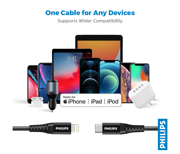 Philips DLC5206L-00 2meter USB-C to Lightning Braided Cable -Black - Zoom Image 5