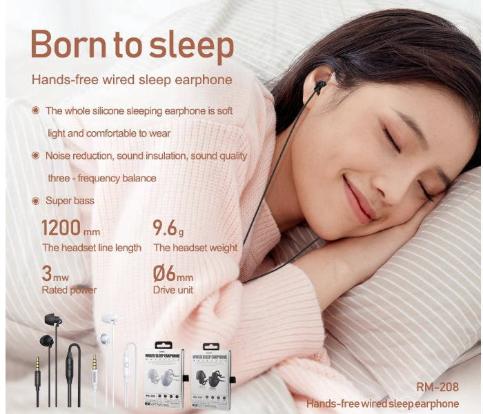 Remax RM-208 Clear Sound Quality Wired Sleep Earphone -Black - Zoom Image 4