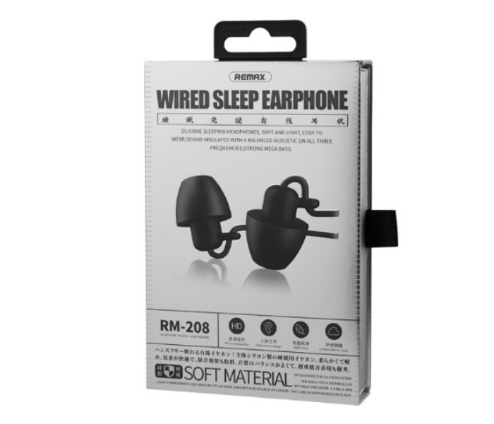 Remax RM-208 Clear Sound Quality Wired Sleep Earphone -Black - Zoom Image 2