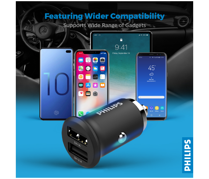 Philips DLP2520-00 Fast Charging 3.1A Dual Port USB Car Charger -Black - Zoom Image 5