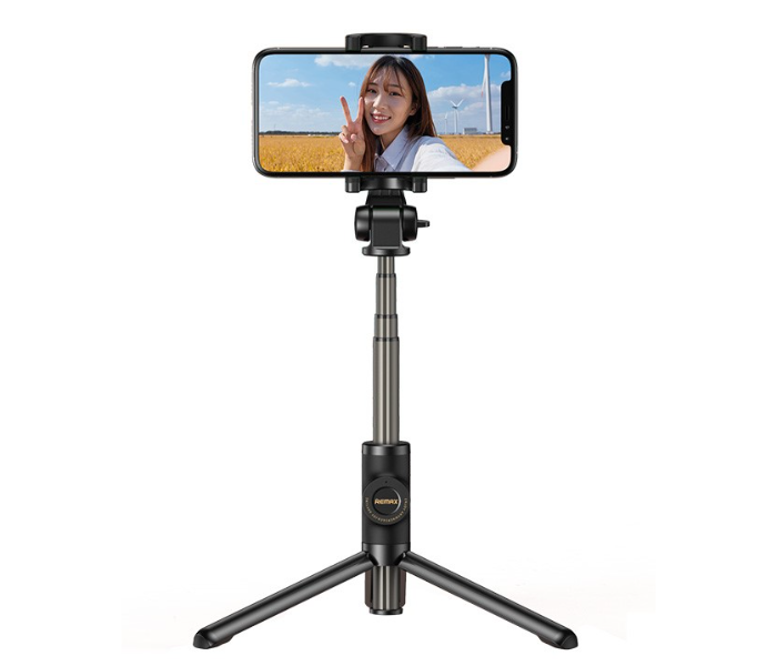 Remax P10 Hunyo Portable Wireless Bluetooth Tripod Selfie Stick -Black - Zoom Image 1