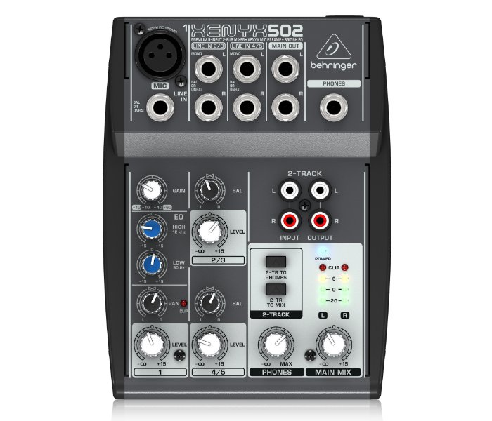 Behringer XENYX 502 Premium 5 Input 2 Bus Mixer with XENYX Mic Preamp and British EQ - Black - Zoom Image 1