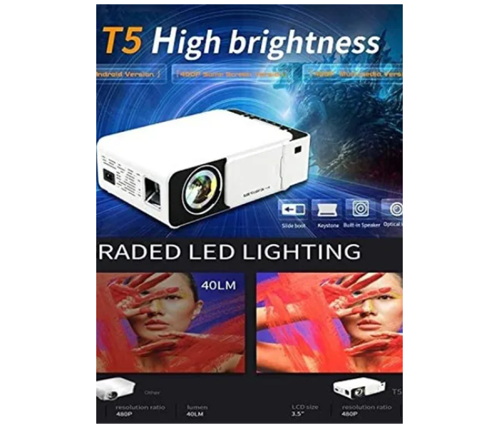 LED Smart Projector HD Home Theatre with Stereo Speakers - White - Zoom Image 3