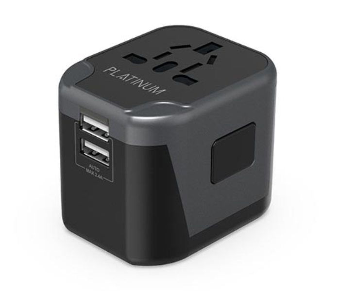 Platinum P-UTAUSB2BK Dual USB 2.4A Universal Travel Adapter - Black - Zoom Image 2