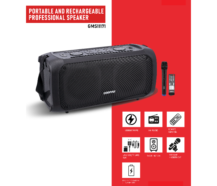 Geepas GMS11171 Portable and Rechargeable USB Speaker with Mic - Black - Zoom Image