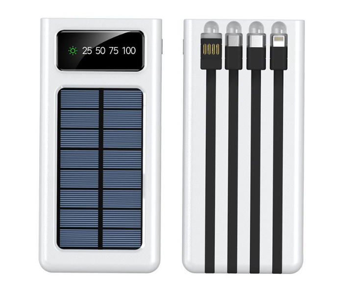 Zen 2 in 1 Portable 10000mAh USB and Solar Energy Power Bank with Direct Attached Output Cable for Android Type C and iPhone - White - Zoom Image 1