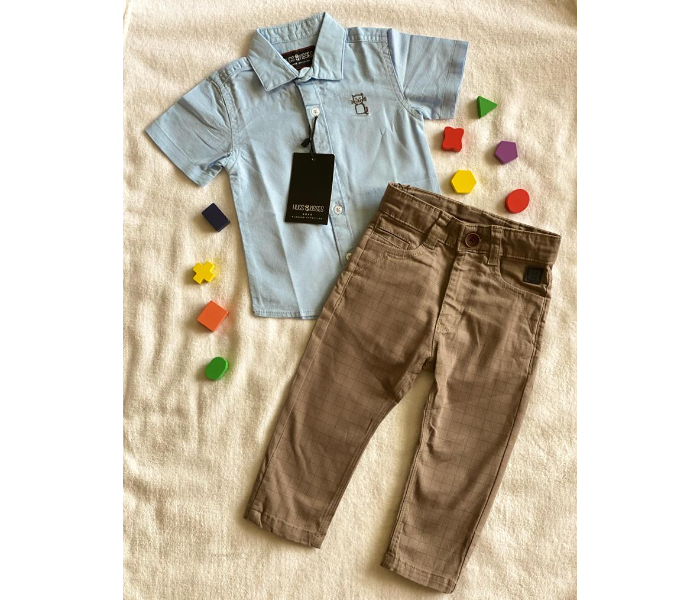 Hugs and Kisses CS20PNT02 18-24Month Acero Kids Shirt and Pant - Brown and Blue - Zoom Image