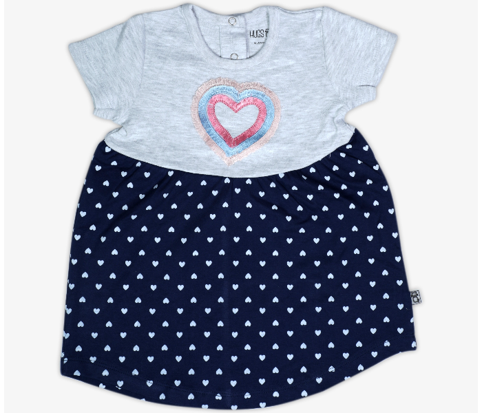 Hugs and Kisses SU19MGL13 9-12Month Blooming Heart Baby Girl Frocks -Grey and Blue - Zoom Image 1