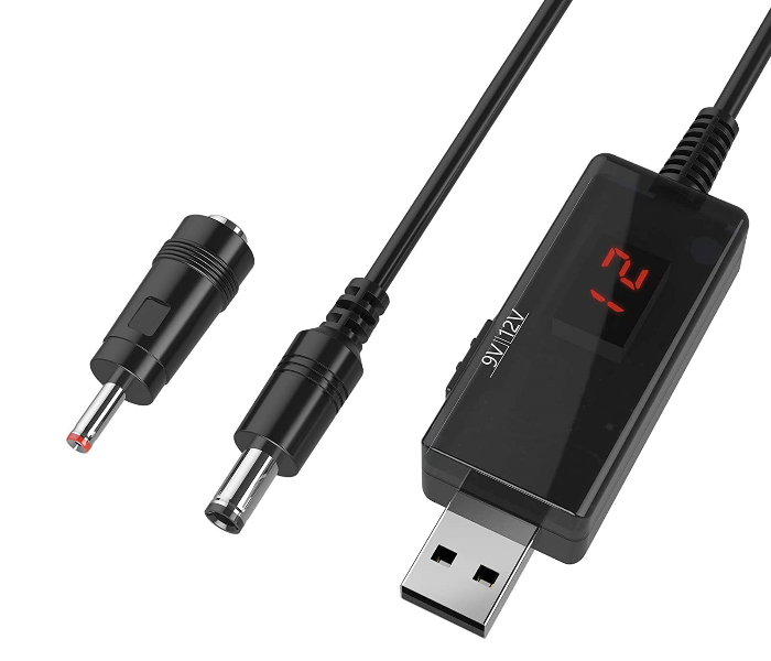 Voltage Step-up Converter 9V-12V DC USB Booster Cable with Display - Black - Zoom Image