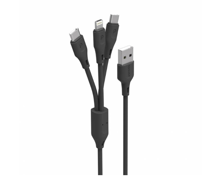 Porodo PD-31LCC-BK 3 in 1 Durable Type-C Lightning Data Cable with Fast Charge for iPhone and Android Devices - Black - Zoom Image 3