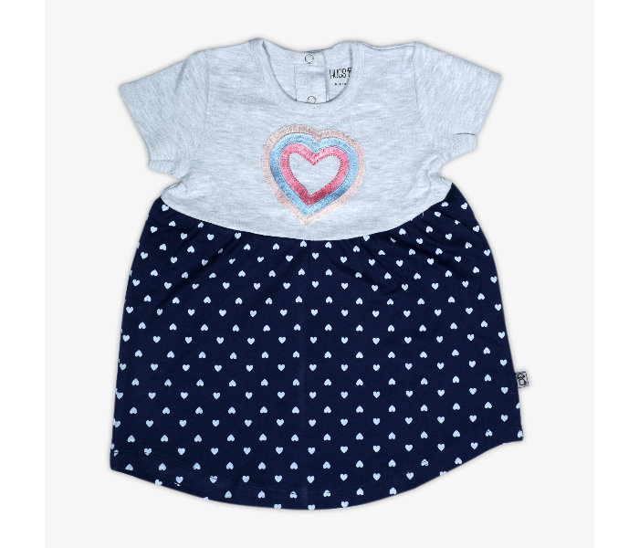 Hugs and Kisses SU19MGL13 3-6Month Blooming Heart Baby Girl Frocks -Grey and Blue - Zoom Image 1