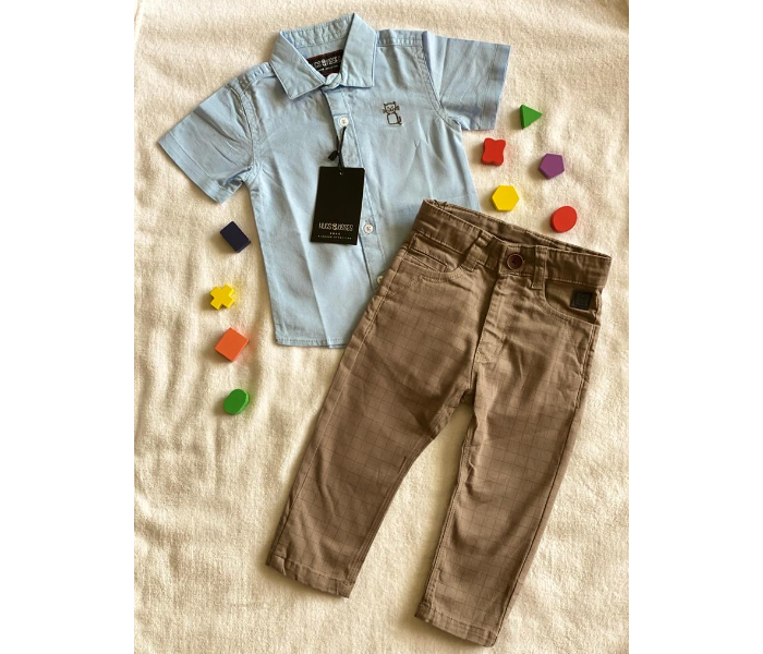 Hugs and Kisses CS20PNT02 18-24Month Acero Kids Shirt and Pants - Brown and Blue - Zoom Image