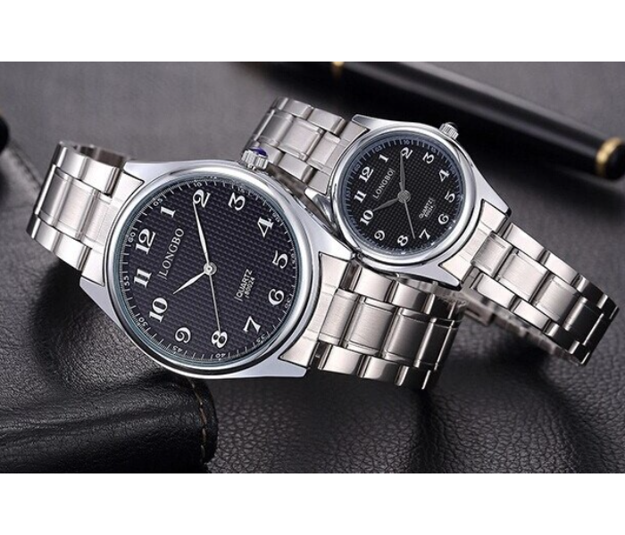 Longbo 80024 Casual Style Stainless Steel Strap Analog Quartz Couple Wrist Watch -Black - Zoom Image 3