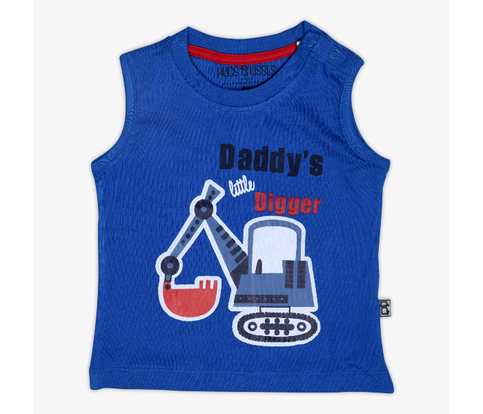 Hugs and Kisses SU19SSV30 9-12 Month Daddys Little Digger Sleeveless T-Shirts and Shorts -Blue and Red - Zoom Image 1