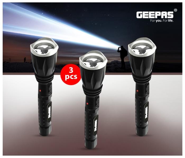 Geepas Torch GFL5578 3 Pieces 4V 400 mAh Rechargeable LED Flashlight - Zoom Image