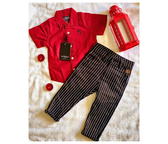 Hugs and Kisses CS20SPN02 18-24Month Odessey Striped Kids Shirt and Pant -Red and Black - Zoom Image