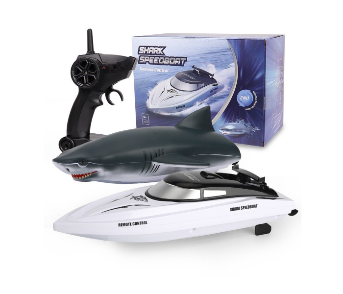 Merriboy MBRC2742 2 In 1 Rechargeable Shark Speedboat with Remote Control for Kids and Adults - White and Grey - Zoom Image 1