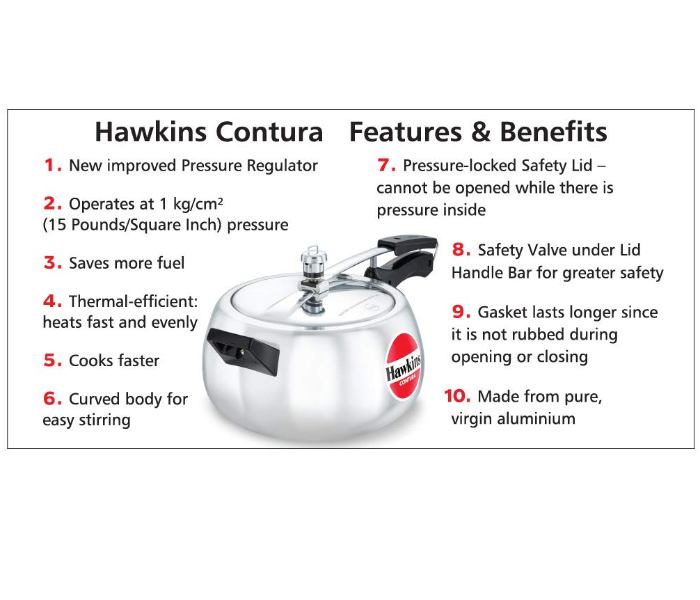 Hawkins M20W-HC50 5 Litre Contura Pressure Cooker - Silver - Zoom Image 3