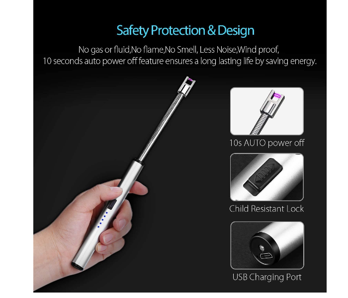 Candle Electric Lighter Rechargeable Windproof USB - Silver - Zoom Image 4