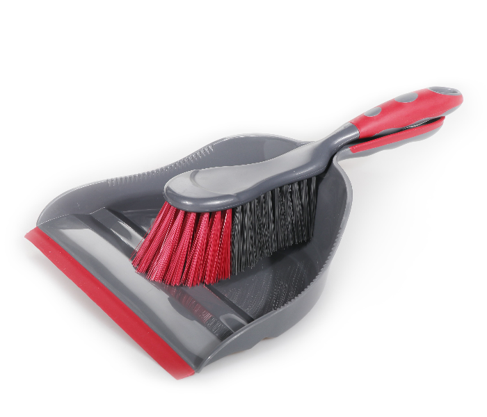 Delcasa DC1605 Strong Bristles and Heavy Duty Plastic Dustpan and Brush - Red & Grey - Zoom Image