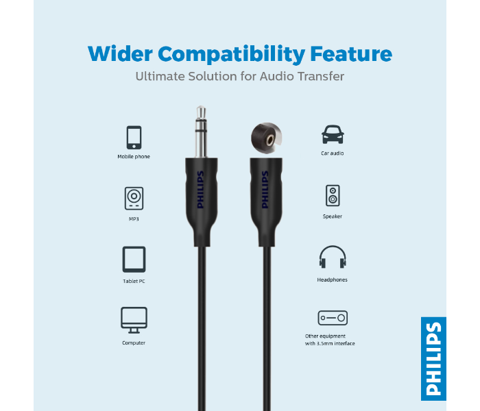 Philips SWA2528W10 Flexible PVC Jacket Headphone Extension Cable -Black - Zoom Image 5