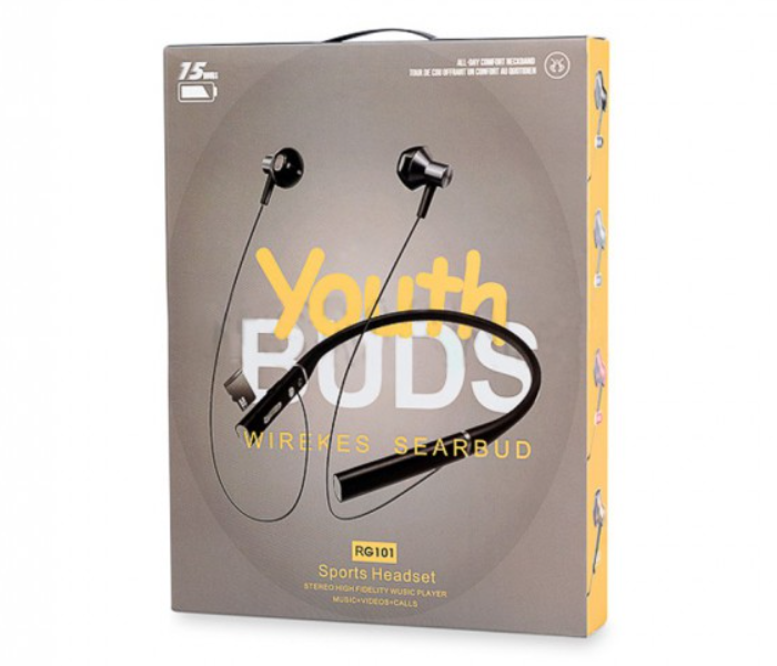 Youthbuds RG101 Sport Wireless Neckband Earphones with Magnetic Earphone Holders and Build in Mic - Black - Zoom Image 2