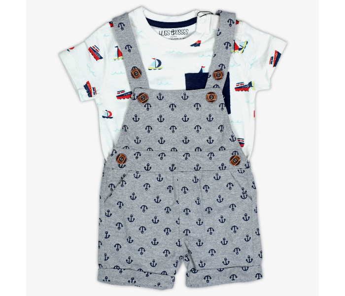 Hugs and Kisses SU19SSV26 9-12Month Winter Tide Newborn Dungarees With T-shirt-White and Grey - Zoom Image 1