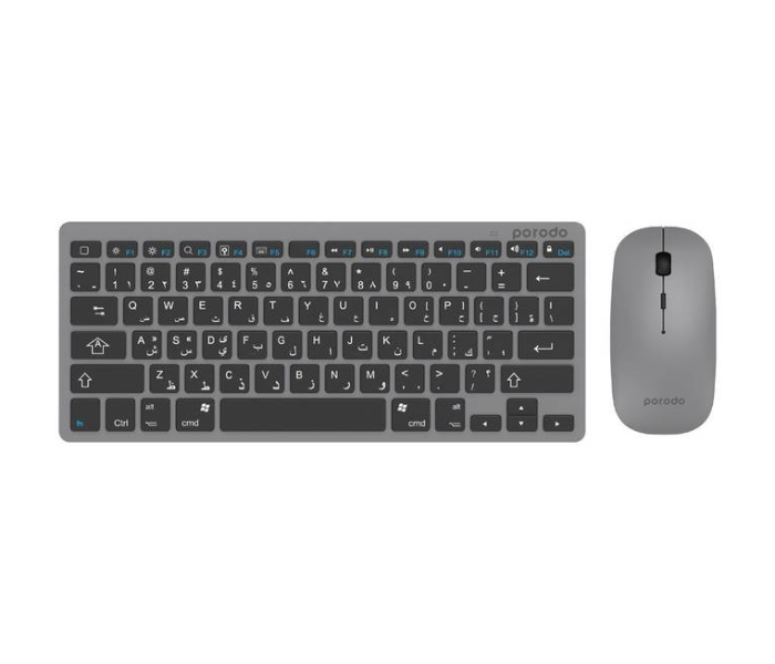 Porodo PD-BTKBMCO-GY Wireless Ultra-Thin Lightweight Super Slim and Portable Bluetooth Keyboard with Mouse- Gray - Zoom Image 1