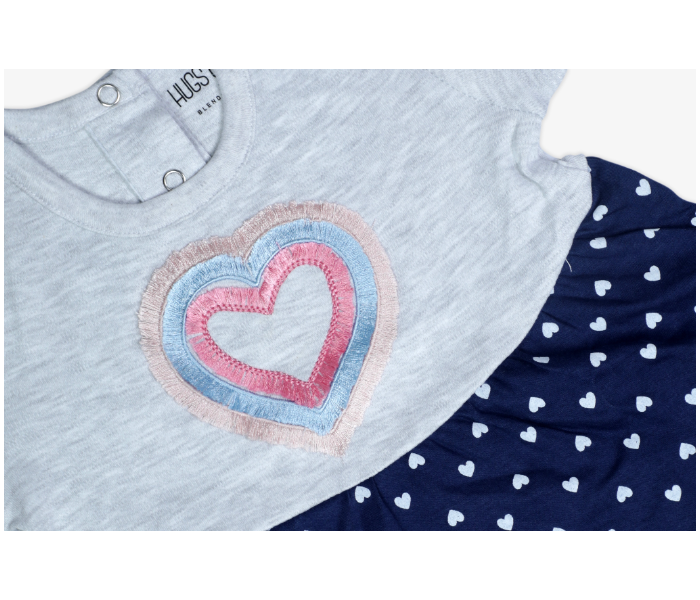 Hugs and Kisses SU19MGL13 9-12Month Blooming Heart Baby Girl Frocks -Grey and Blue - Zoom Image 3