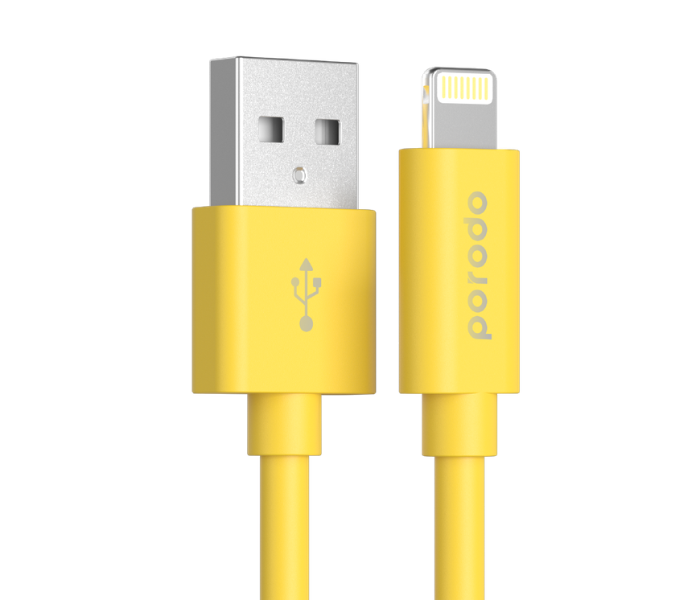 Porodo PD-CEL12-YEL 1.2m Durable Dirt Resistance MFi Certified Fast Data Sync PVC Lightning Cable - Yellow - Zoom Image