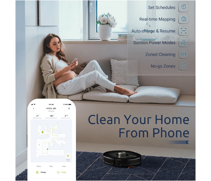 Kyvol Cybovac S31 Smart Robot Vacuum With Self-Emptying Dustbin - Black - Zoom Image 6