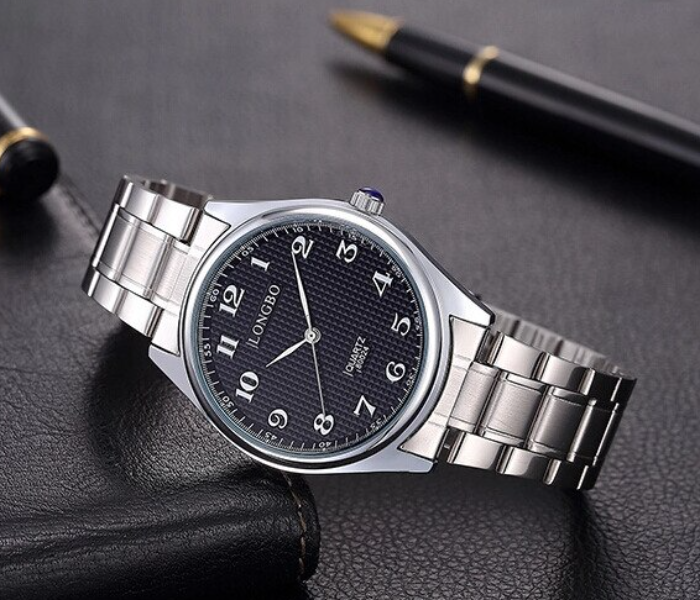 Longbo 80024 Casual Style Stainless Steel Strap Analog Quartz Couple Wrist Watch -Black - Zoom Image 1