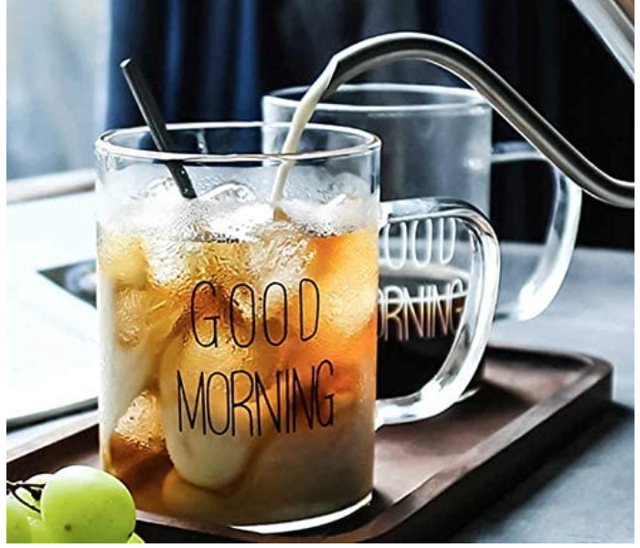 Glass Mug with Handle Good Morning Printed - Zoom Image 1