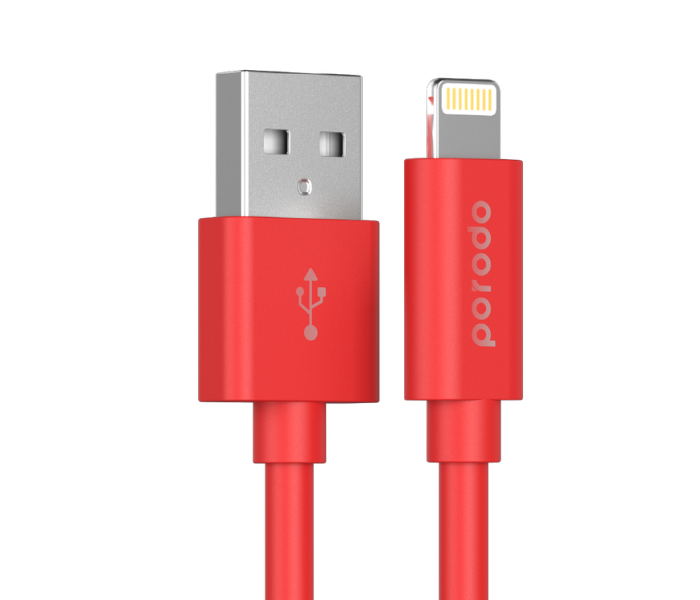 Porodo PD-CEL12-RED 1.2m Durable Dirt Resistance MFi Certified Fast Data Sync PVC Lightning Cable - Red - Zoom Image