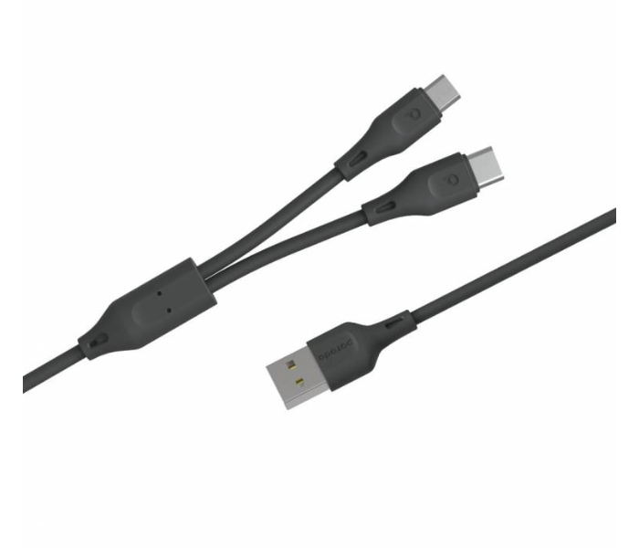 Porodo PD-21CM-BK 2 in 1 Durable Type-C Micro USB Fast Charge Data Cable for Android - Black - Zoom Image 1