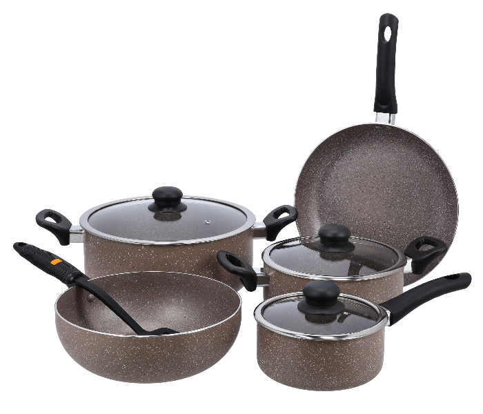 Delcasa DC1577BGE 9 Pieces Granite Coated Aluminium Cookware Set - Brown - Zoom Image 1