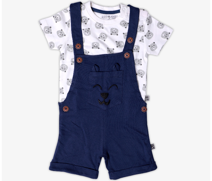 Hugs and Kisses SU19SSV19 6-9 Month Bearholic Baby Dungarees -Blue and White - Zoom Image 1