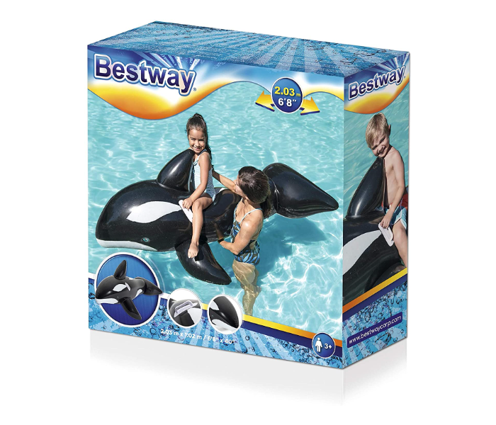 Bestway 41009 2.03M X 1.02M Jumbo Inflatable Whale Rider Pool Float -Black and White - Zoom Image 2