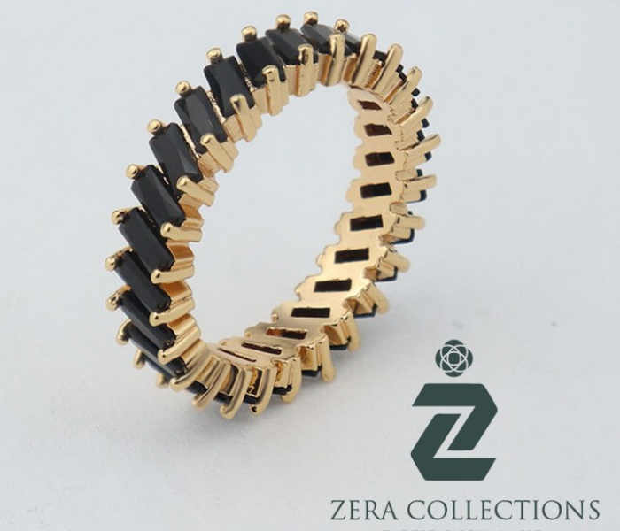 Zera RG113 Medium 7 Brass with Gold Plated Trendy Ring for Women - Black - Zoom Image