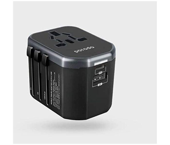 Porodo PD-303PDUTV-BK 3 Ports Fast Charging Dual Port Universal Travel Charger - Black - Zoom Image 1