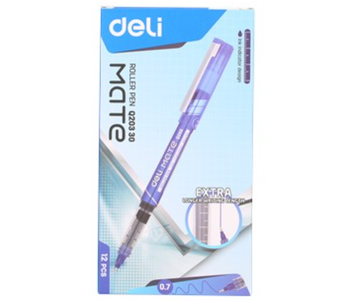 Deli Q20330 12 Piece 0.7mm Roller Ball Pen - Blue - Zoom Image