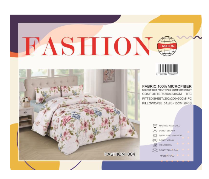 Fashion Microfiber Print 4 Piece Comforter Set 004 - White and Pink - Zoom Image