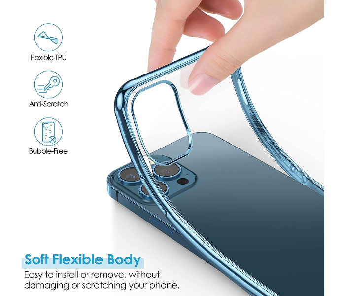 Generic IPHC-5047-02 Slim Clear TPU Cover with Luxury Metal Shockproof Bumper Protection for iPhone 13 Pro - Blue - Zoom Image 2